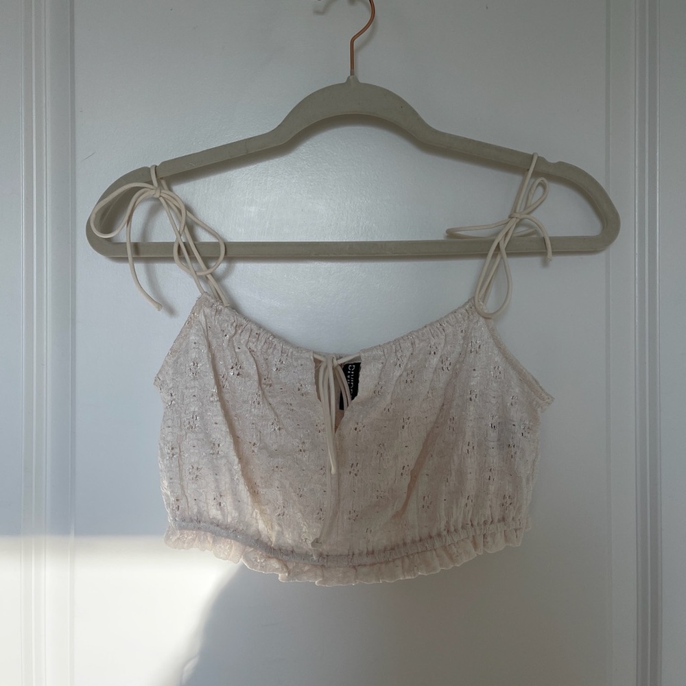 Cream Eyelet Tie-Strap Top and Pants Set